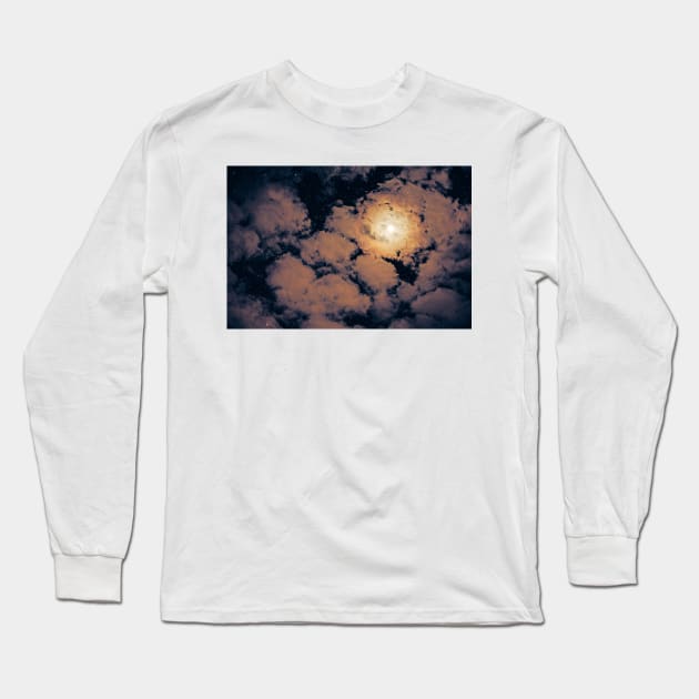 Full moon through purple clouds Long Sleeve T-Shirt by va103